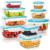 Los mejores  - KICHLY - Recipientes de vidrio para comida - 18 pieza (9 envase y 9 transparente tapa) - Apto para lavavajillas…